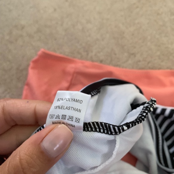 NWOT black/white/orange high waisted bathing suit - Picture 6 of 8